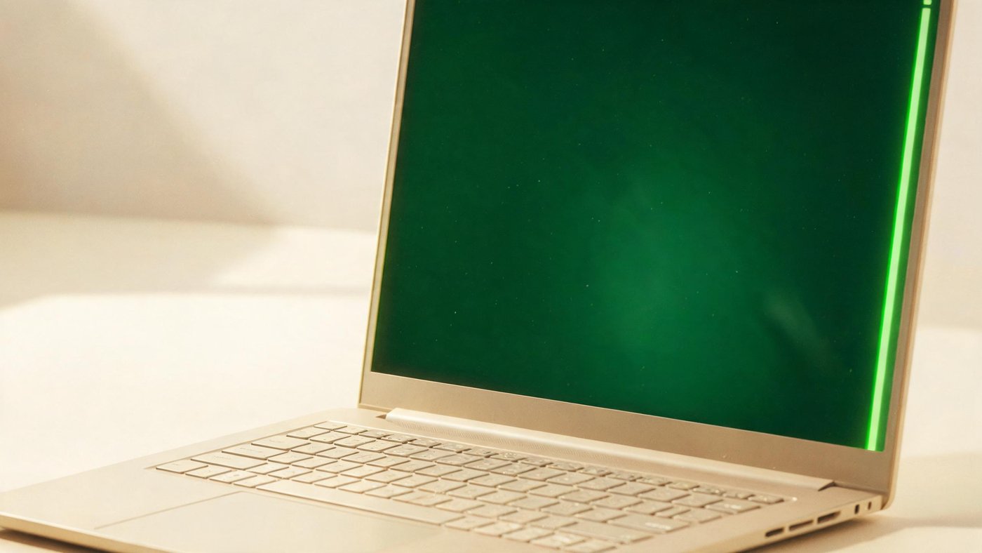 Ein Laptop mit einem leuchtend grünen Terminalfenster, in dem ein Hintergrundprozess gestoppt wird